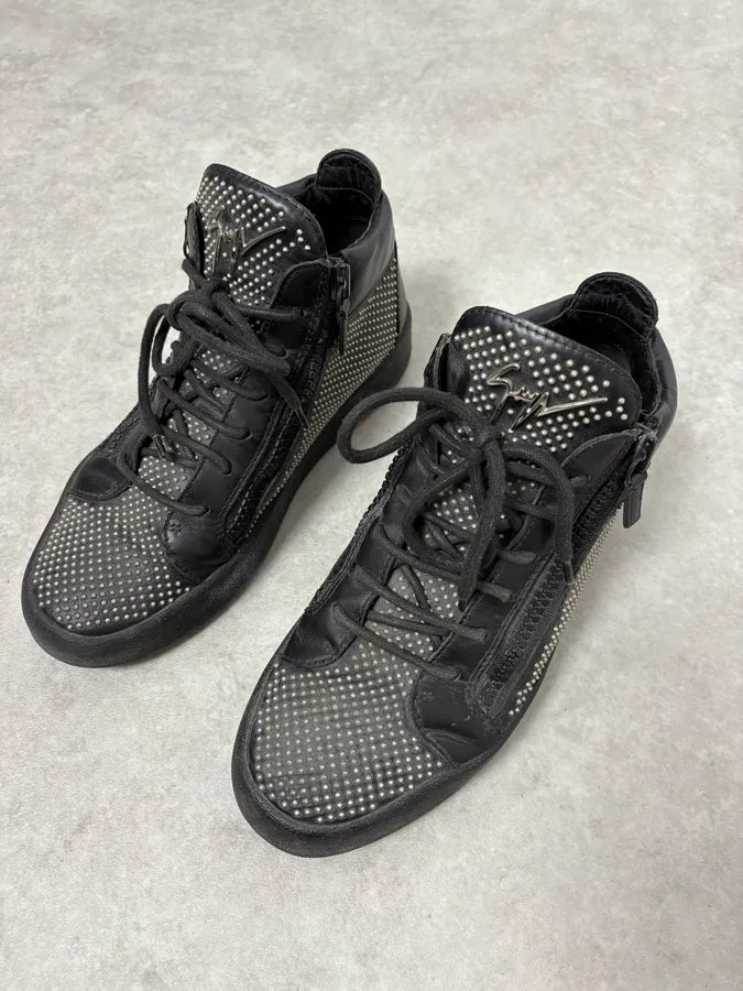 Zanotti Black Leather High Studded Sneakers IBnLToV 2