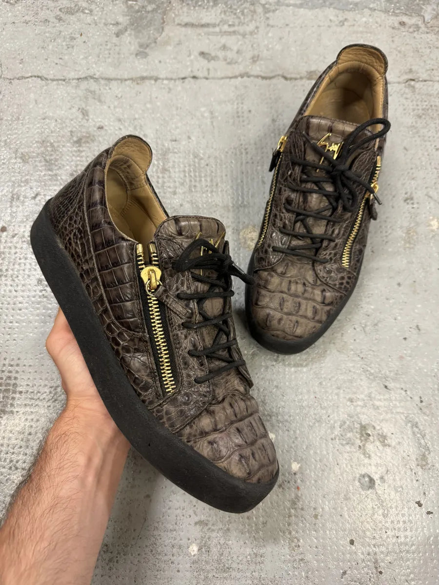 Zanotti Brown Crocodile Effect Leather Zips Sneakers AToTAHi 0