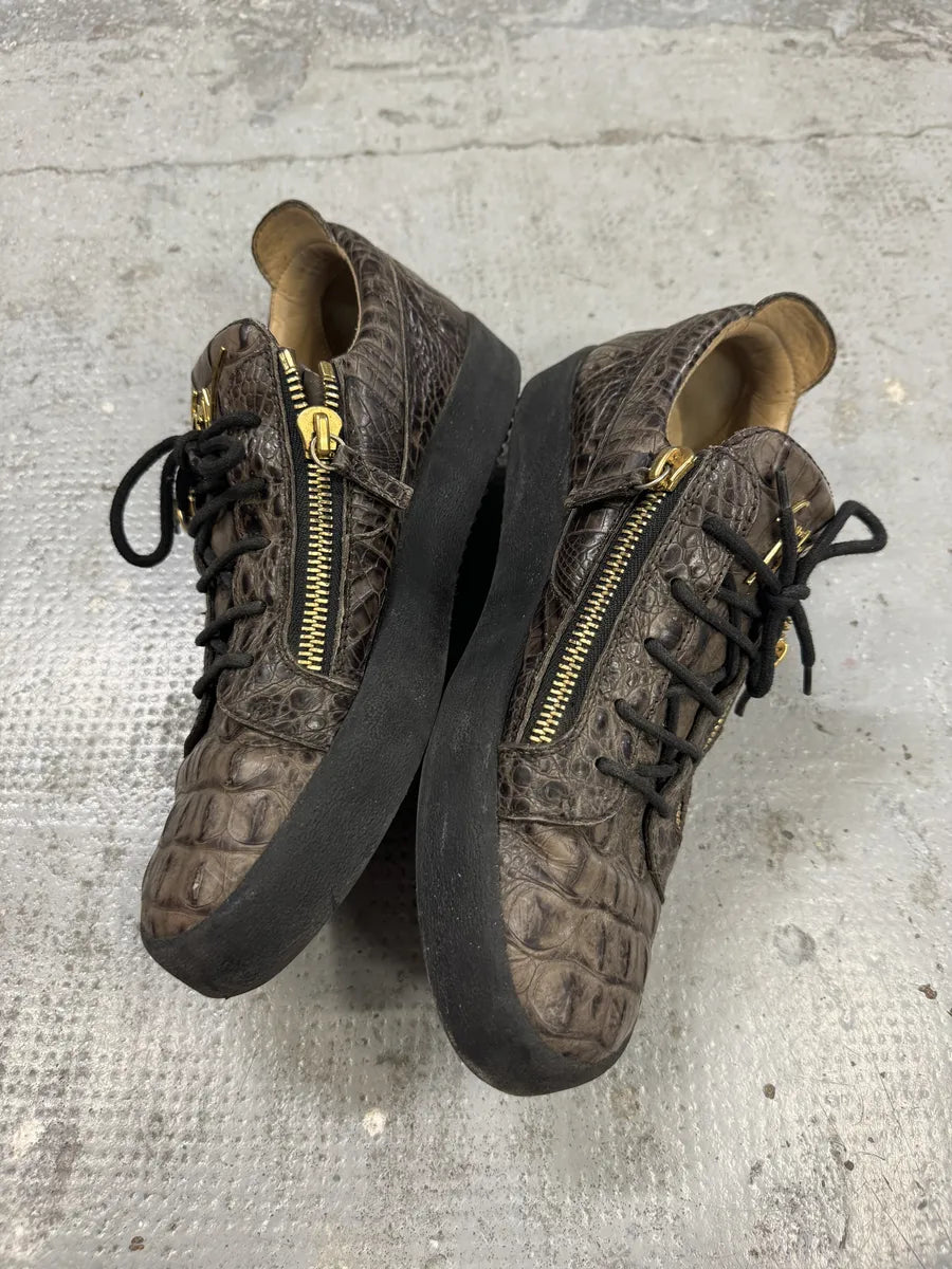 Zanotti Brown Crocodile Effect Leather Zips Sneakers AToTAHi 10
