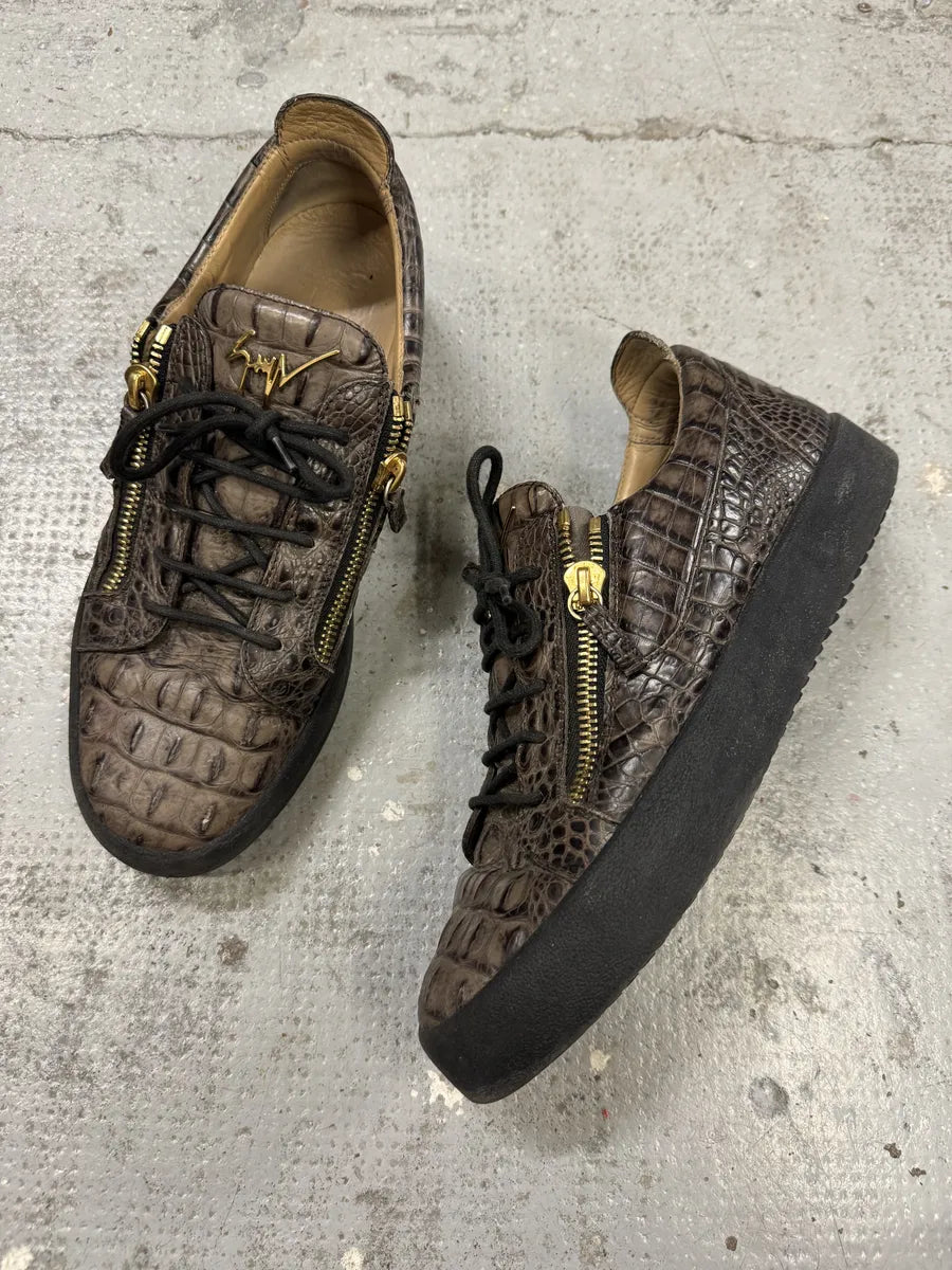 Zanotti Brown Crocodile Effect Leather Zips Sneakers AToTAHi 2