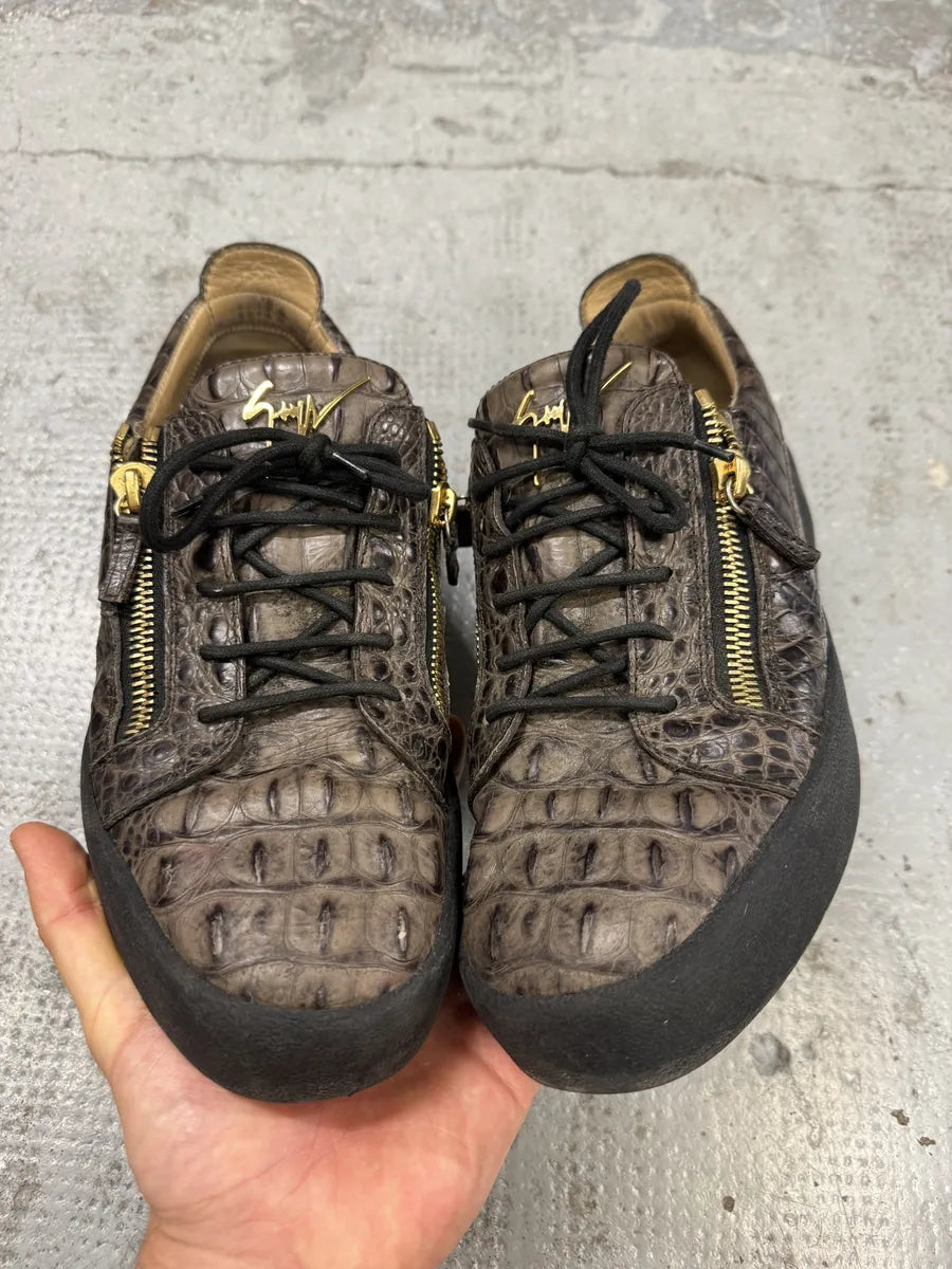 Zanotti Brown Crocodile Effect Leather Zips Sneakers AToTAHi 3