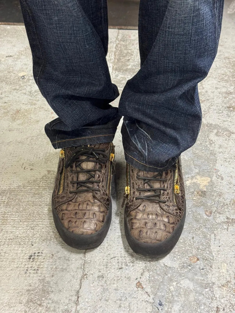 Zanotti Brown Crocodile Effect Leather Zips Sneakers AToTAHi 4