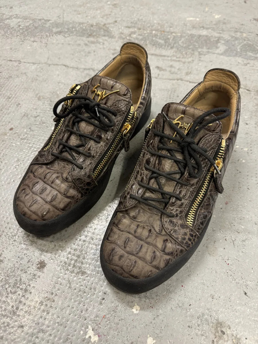 Zanotti Brown Crocodile Effect Leather Zips Sneakers AToTAHi 5