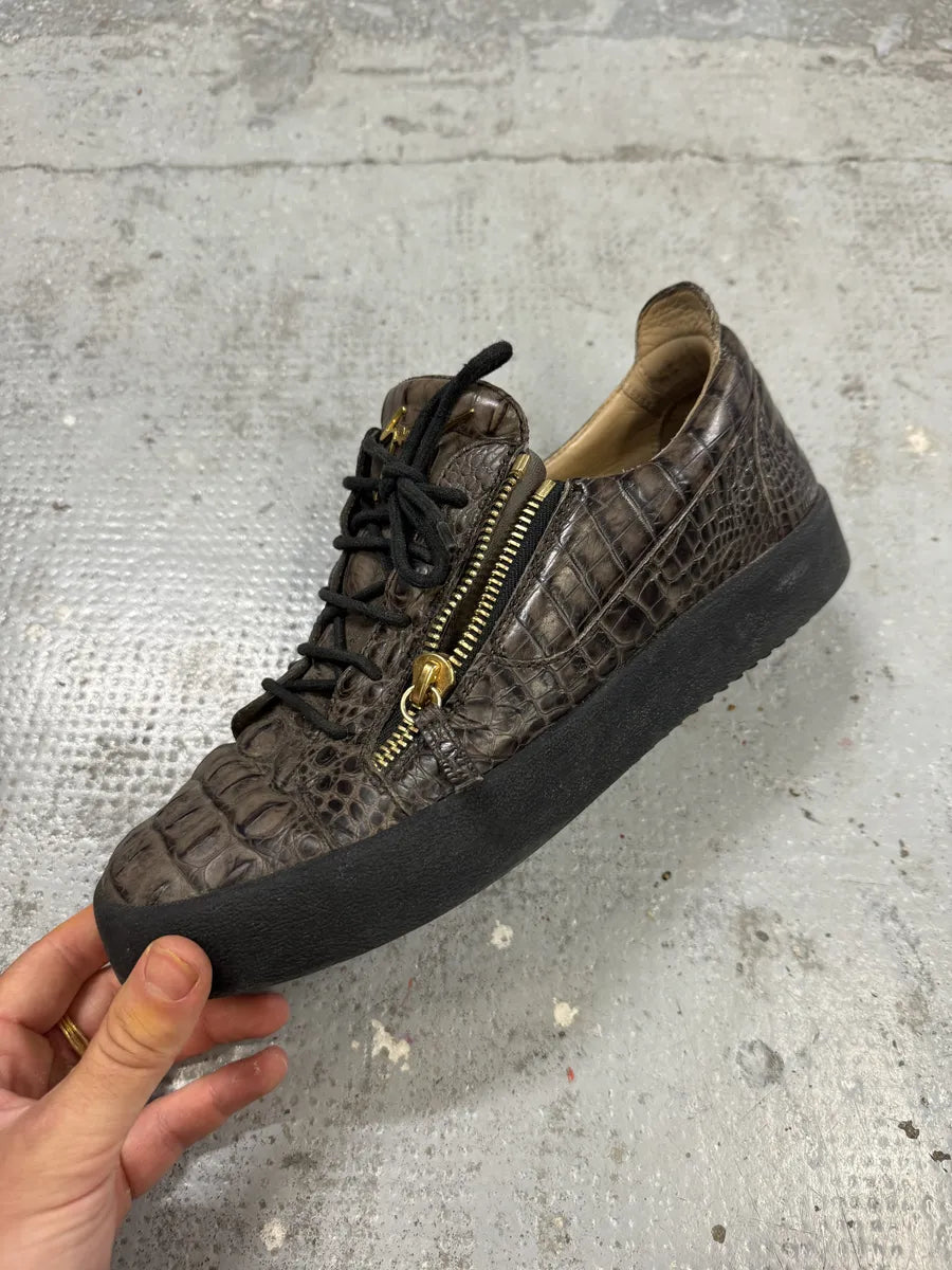 Zanotti Brown Crocodile Effect Leather Zips Sneakers AToTAHi 6