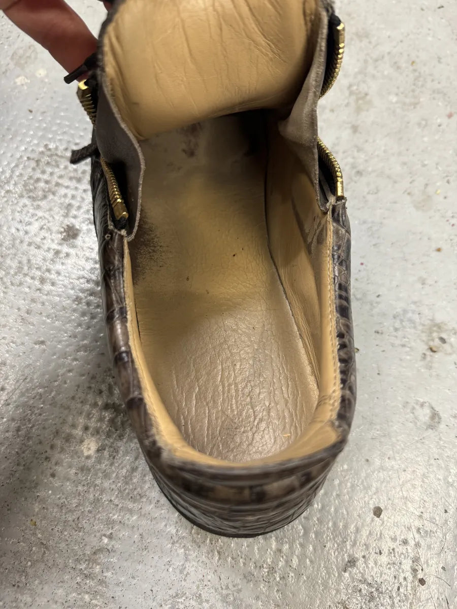Zanotti Brown Crocodile Effect Leather Zips Sneakers AToTAHi 7