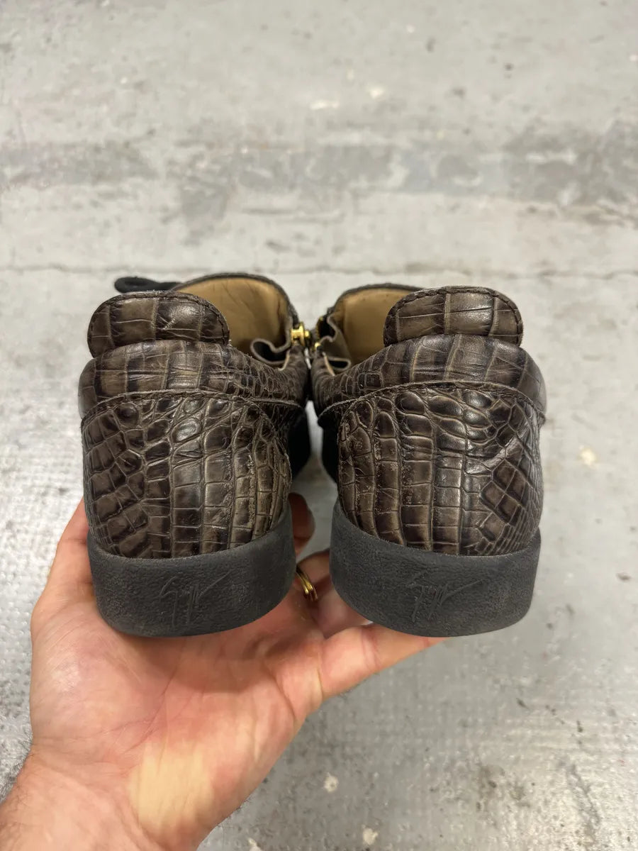 Zanotti Brown Crocodile Effect Leather Zips Sneakers AToTAHi 9