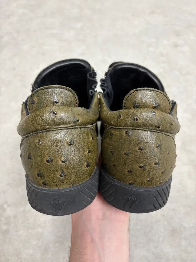 Zanotti Dark Green & Black Ostrich Leather Shoes LULERvS 7