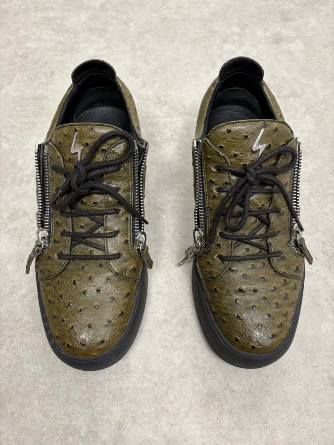 Zanotti Dark Green & Black Ostrich Leather Shoes LULERvS 1