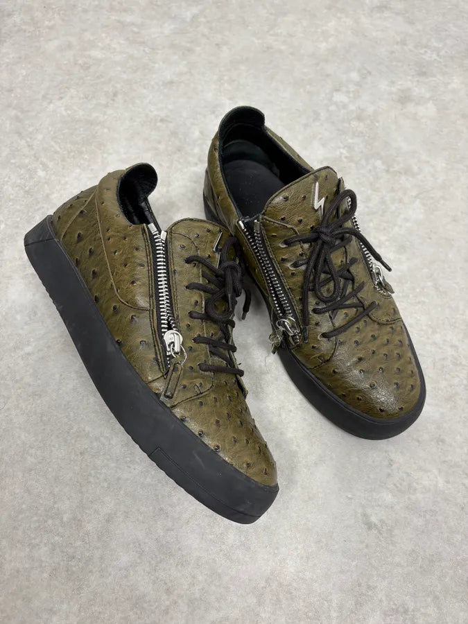 Zanotti Dark Green & Black Ostrich Leather Shoes LULERvS 4