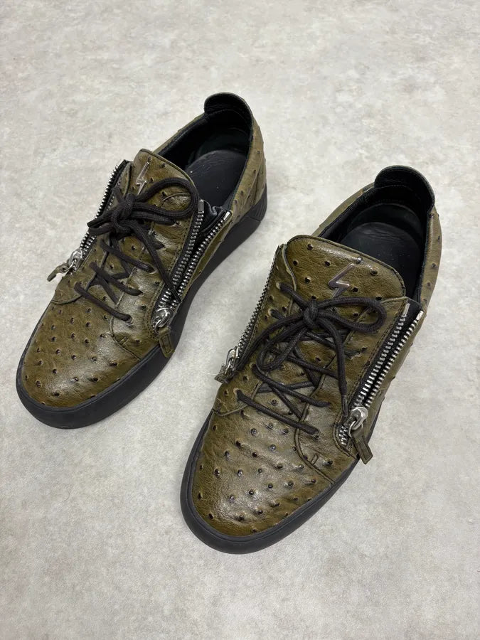 Zanotti Dark Green & Black Ostrich Leather Shoes LULERvS 2