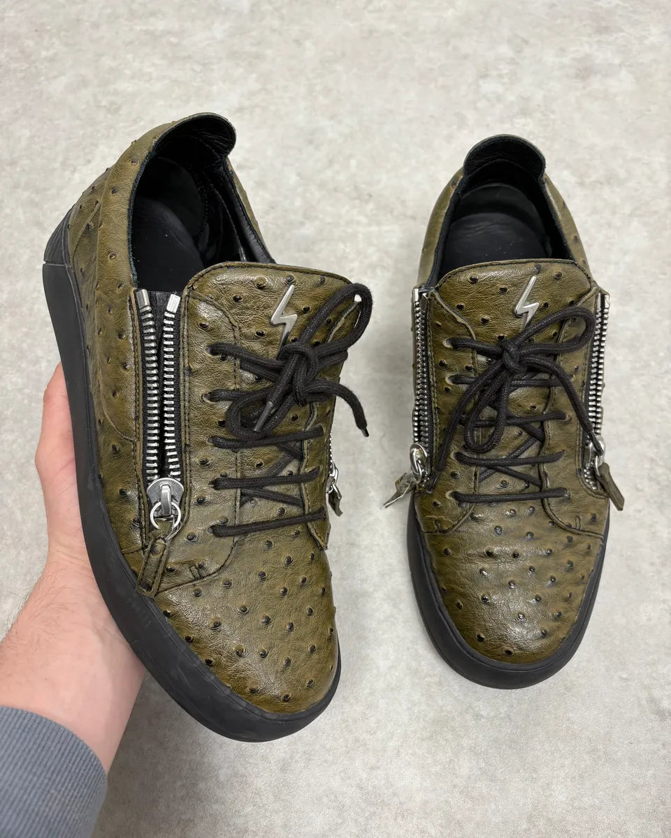 Zanotti Dark Green & Black Ostrich Leather Shoes LULERvS 0