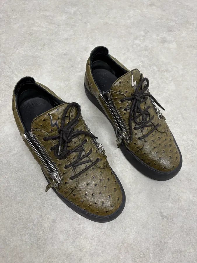 Zanotti Dark Green & Black Ostrich Leather Shoes LULERvS 3