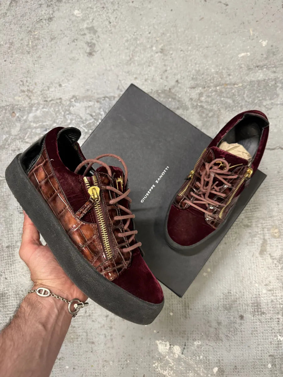 Zanotti Red Velvet Leather Zips Shoes FarskVO 0