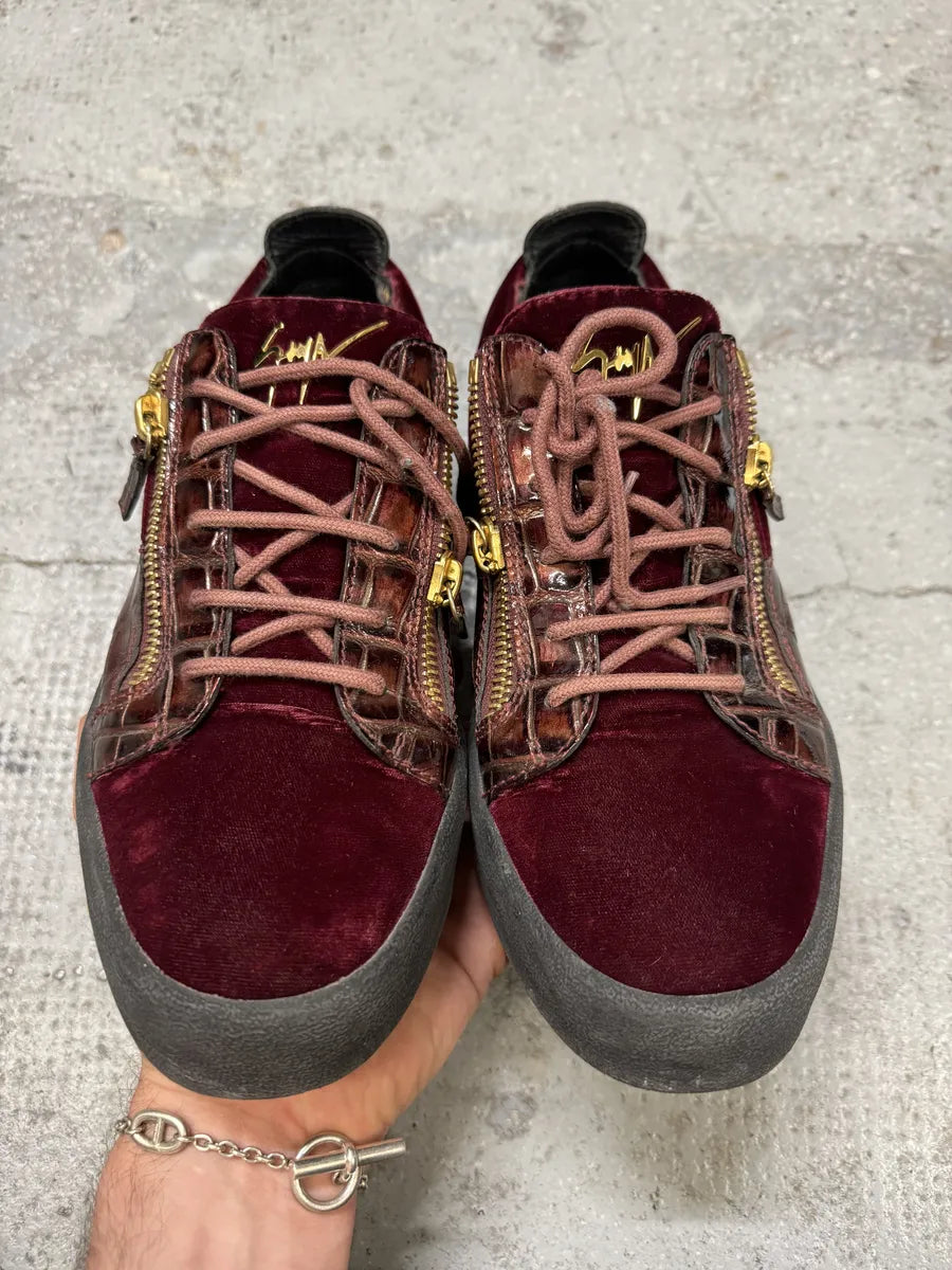 Zanotti Red Velvet Leather Zips Shoes FarskVO 1