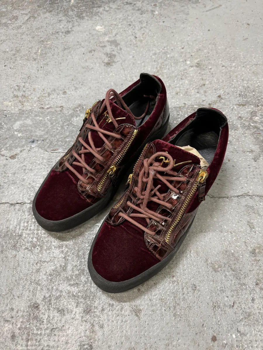 Zanotti Red Velvet Leather Zips Shoes FarskVO 2