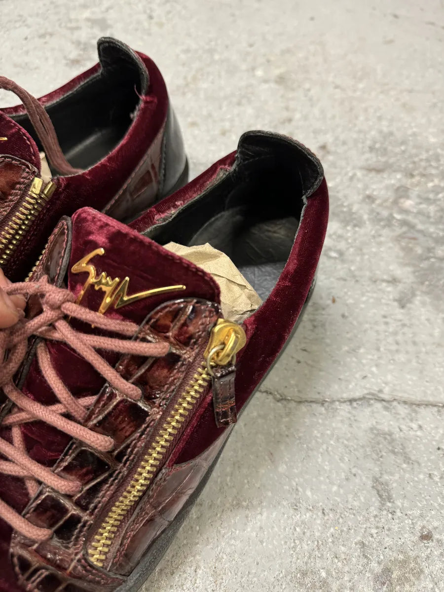 Zanotti Red Velvet Leather Zips Shoes FarskVO 3