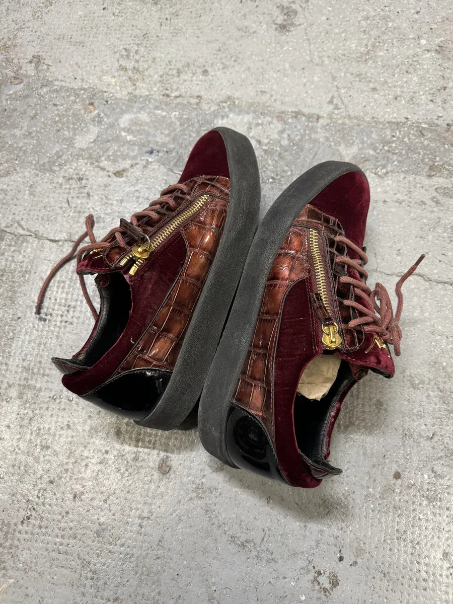 Zanotti Red Velvet Leather Zips Shoes FarskVO 4