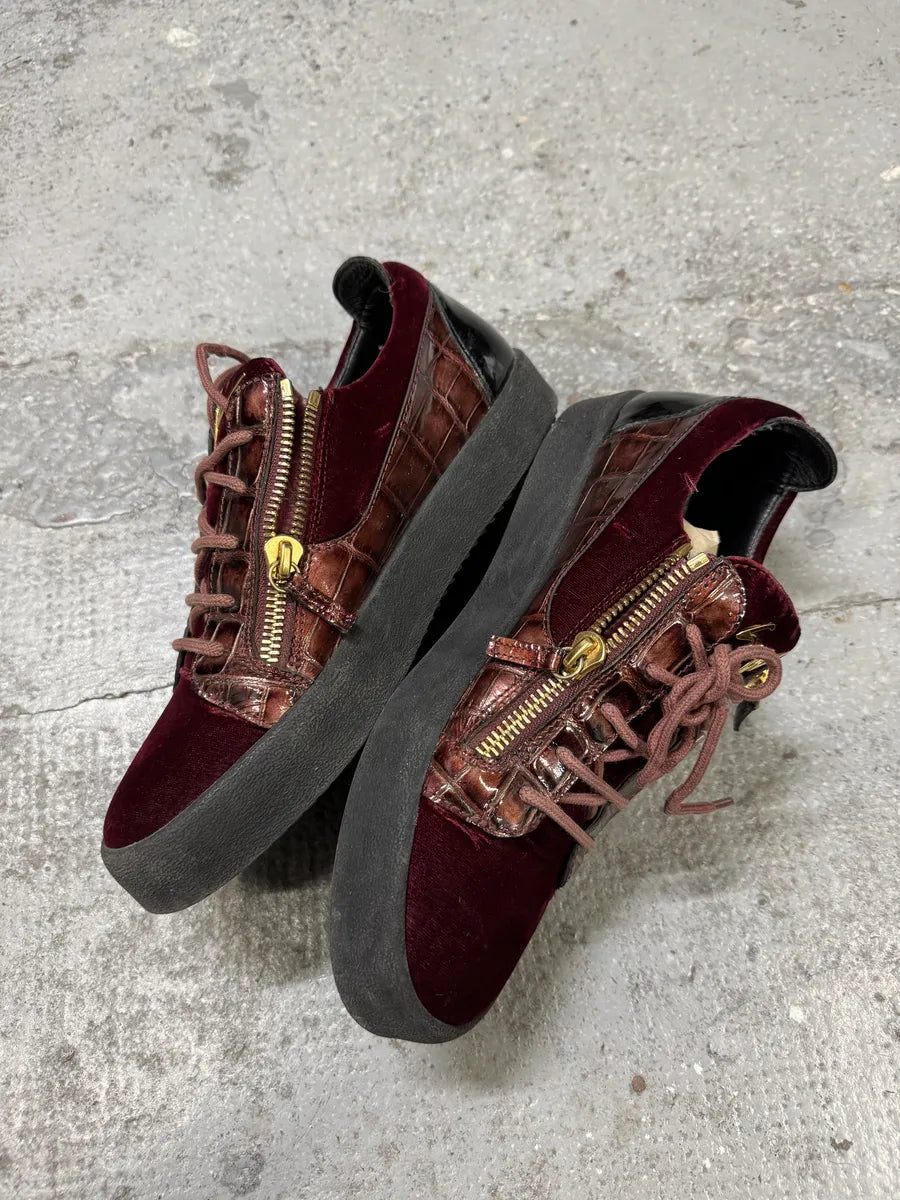 Zanotti Red Velvet Leather Zips Shoes FarskVO 5