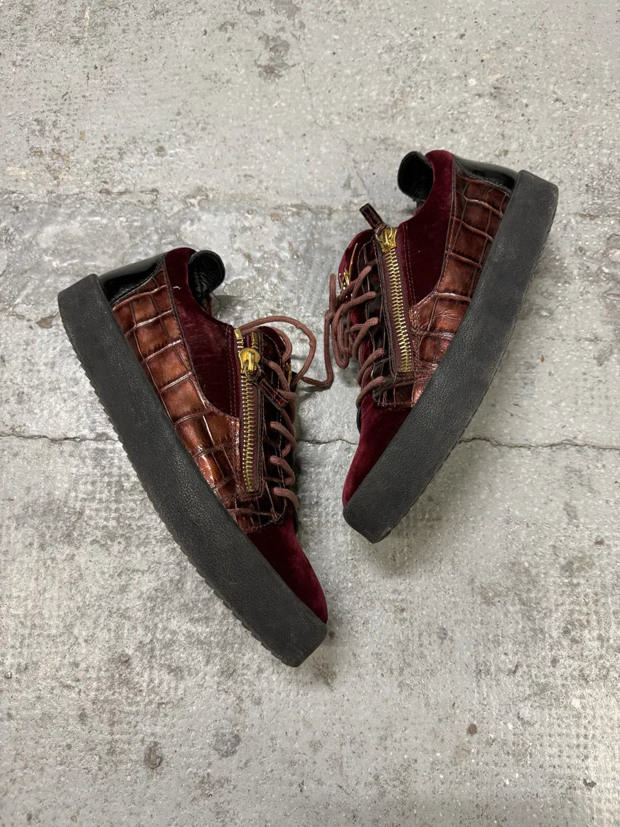 Zanotti Red Velvet Leather Zips Shoes FarskVO 6