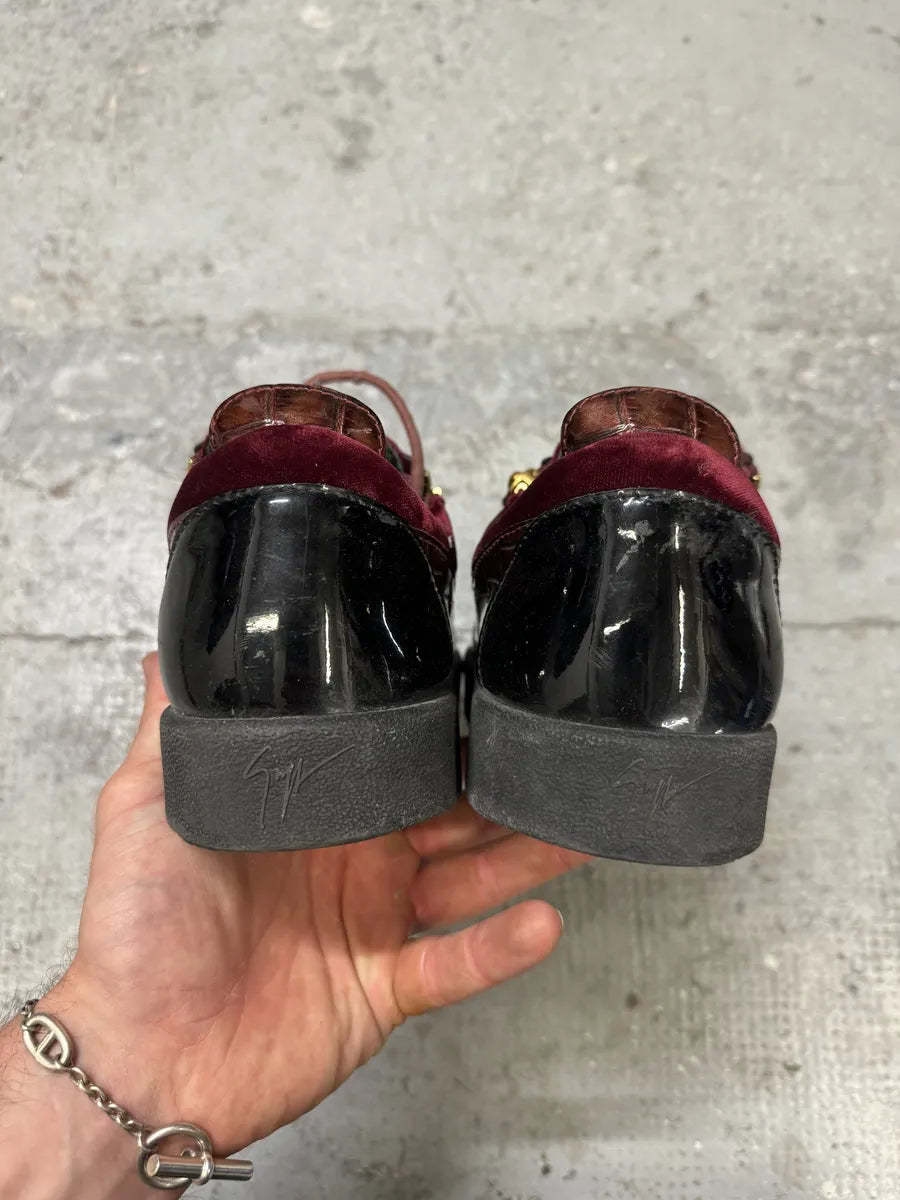 Zanotti Red Velvet Leather Zips Shoes FarskVO 7