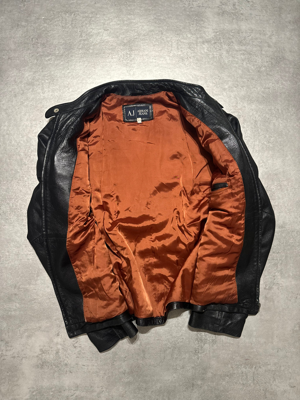 2000s Armani Black Structured Biker Leather Jacket (L) - 3