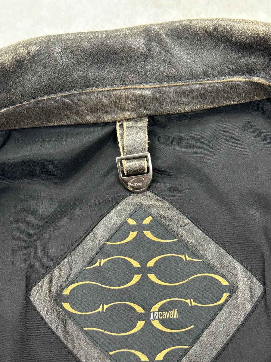 AW2005 Cavalli Dark Grey Eroded Biker Leather Jacket zbscpaMs 12