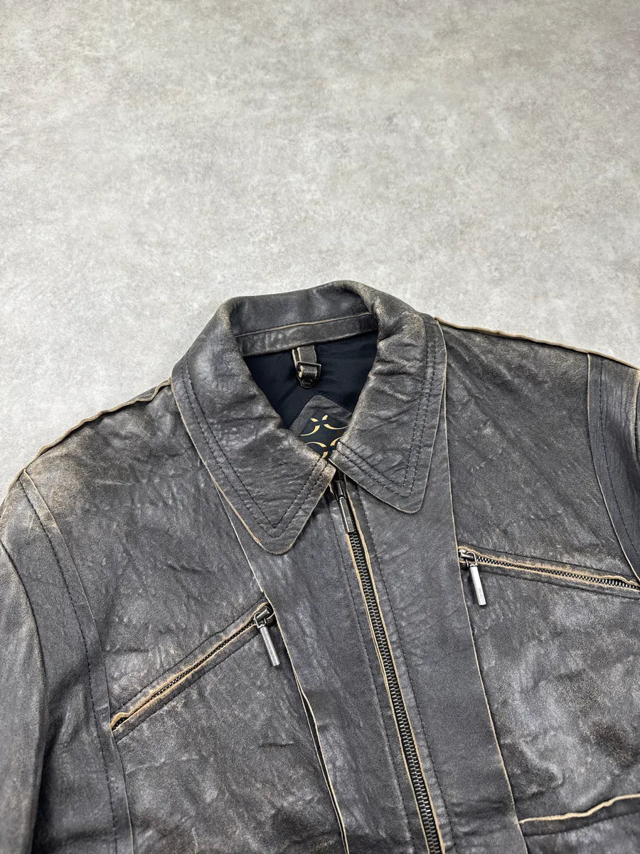 AW2005 Cavalli Dark Grey Eroded Biker Leather Jacket zbscpaMs 6