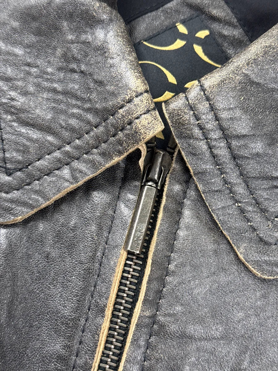 AW2005 Cavalli Dark Grey Eroded Biker Leather Jacket zbscpaMs 7