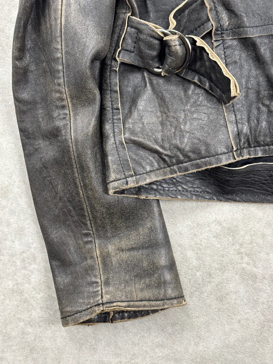 AW2005 Cavalli Dark Grey Eroded Biker Leather Jacket zbscpaMs 9