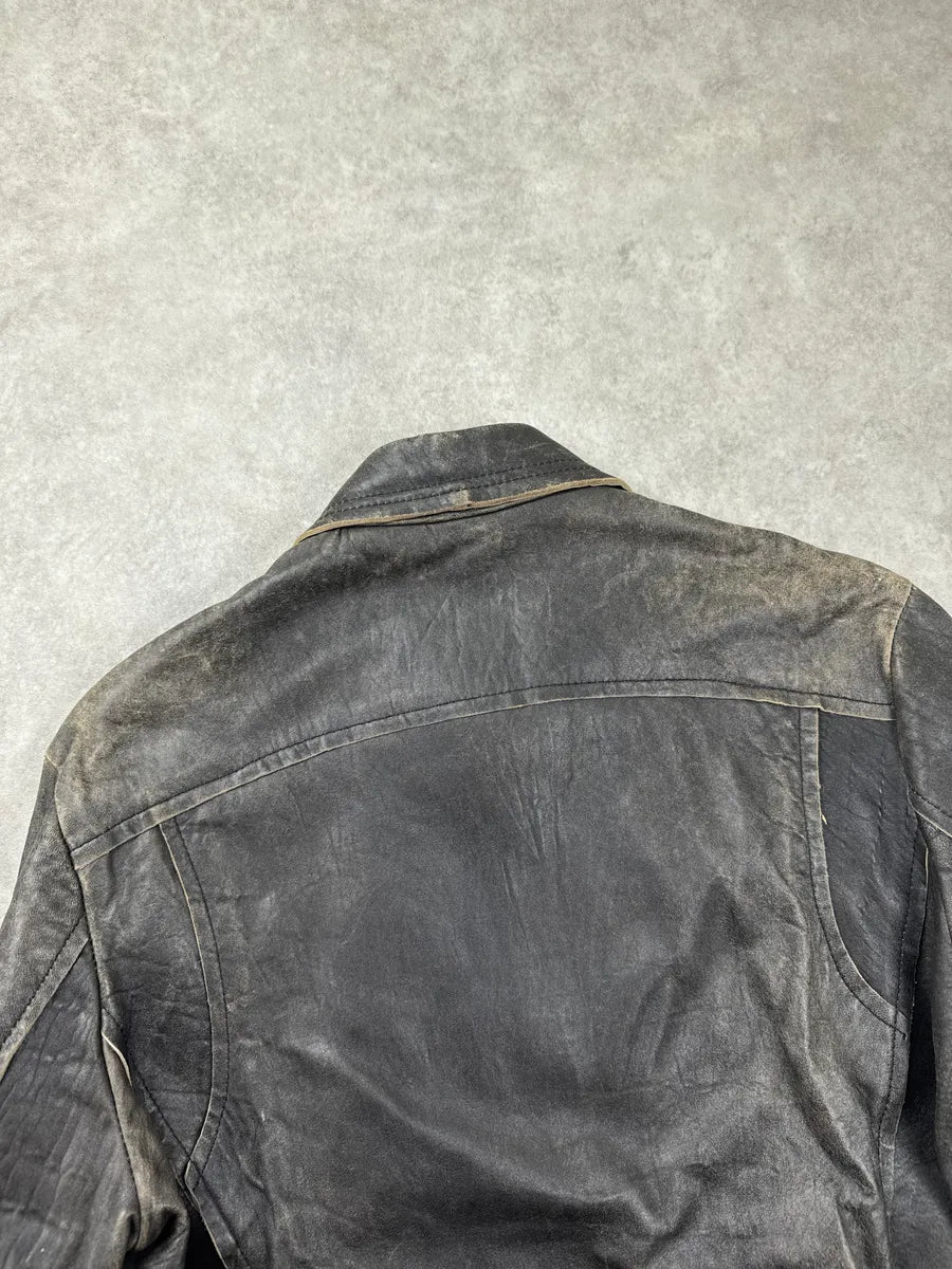 AW2005 Cavalli Dark Grey Eroded Biker Leather Jacket zbscpaMs 10
