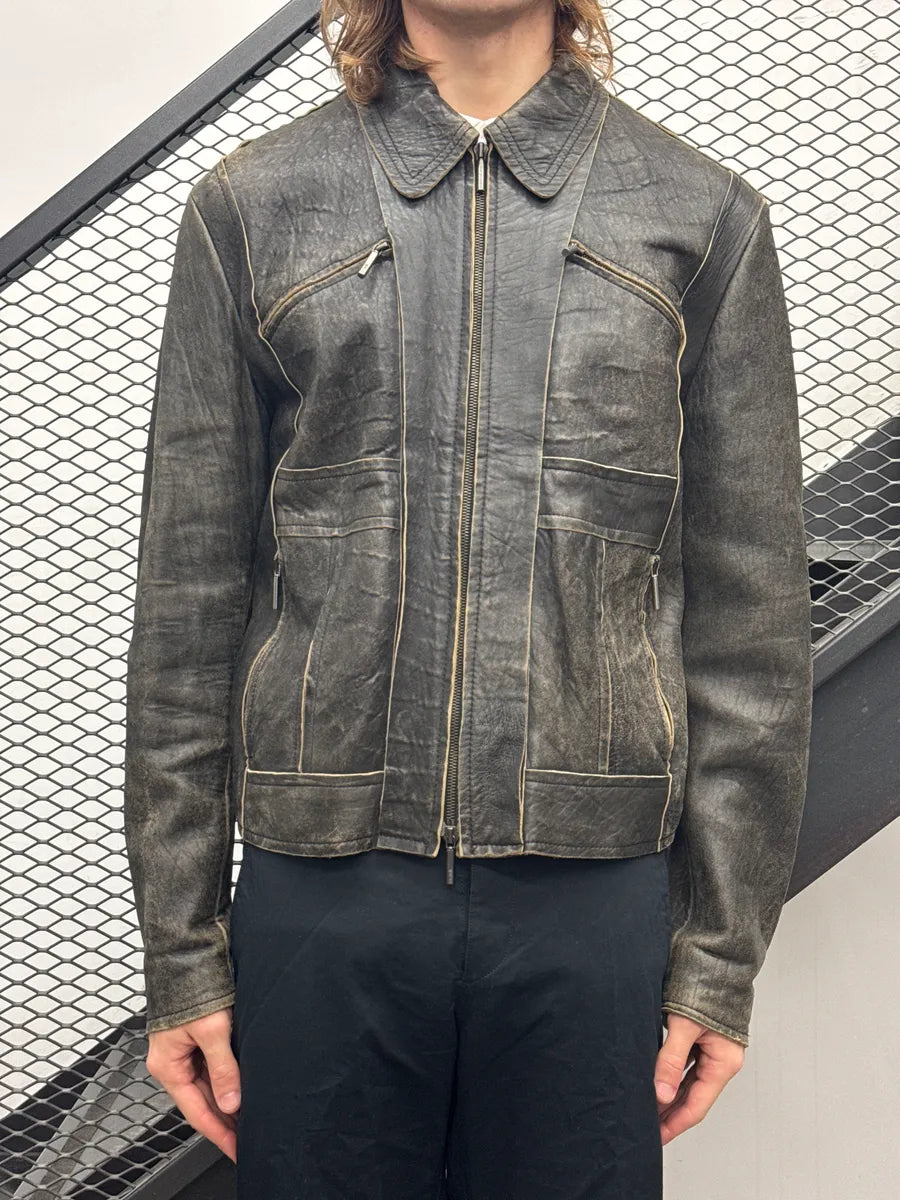 AW2005 Cavalli Dark Grey Eroded Biker Leather Jacket zbscpaMs 1