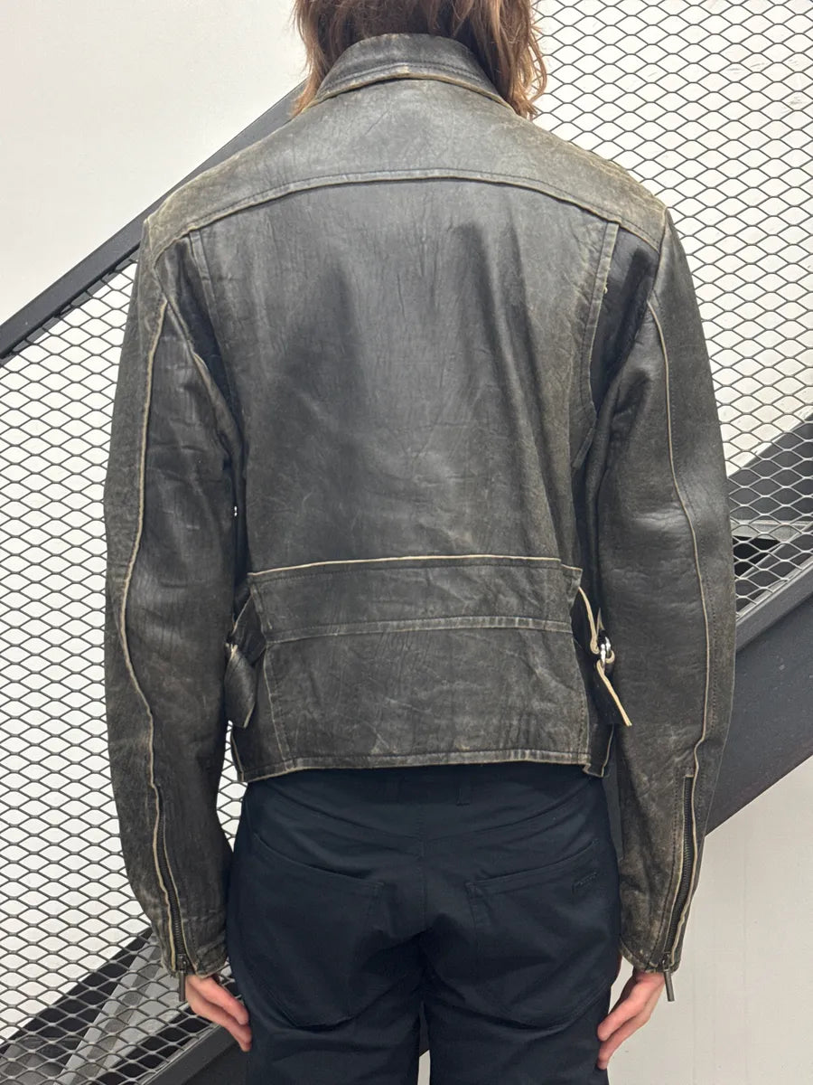 AW2005 Cavalli Dark Grey Eroded Biker Leather Jacket zbscpaMs 2