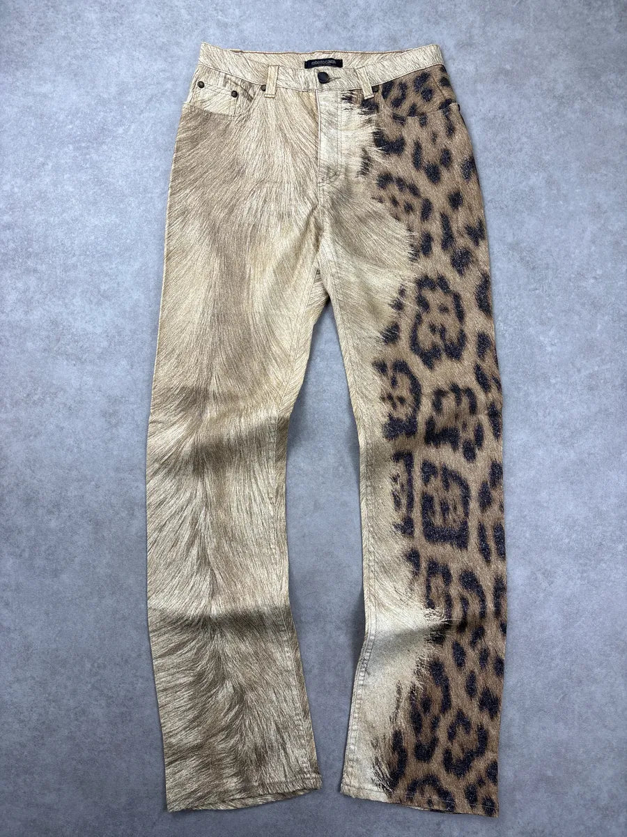 2000s Roberto Cavalli Gold Beige Metallic Leopard Pants zclqTpcE 0