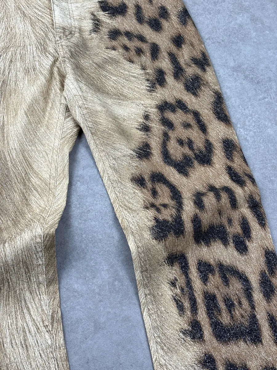 2000s Roberto Cavalli Gold Beige Metallic Leopard Pants zclqTpcE 5