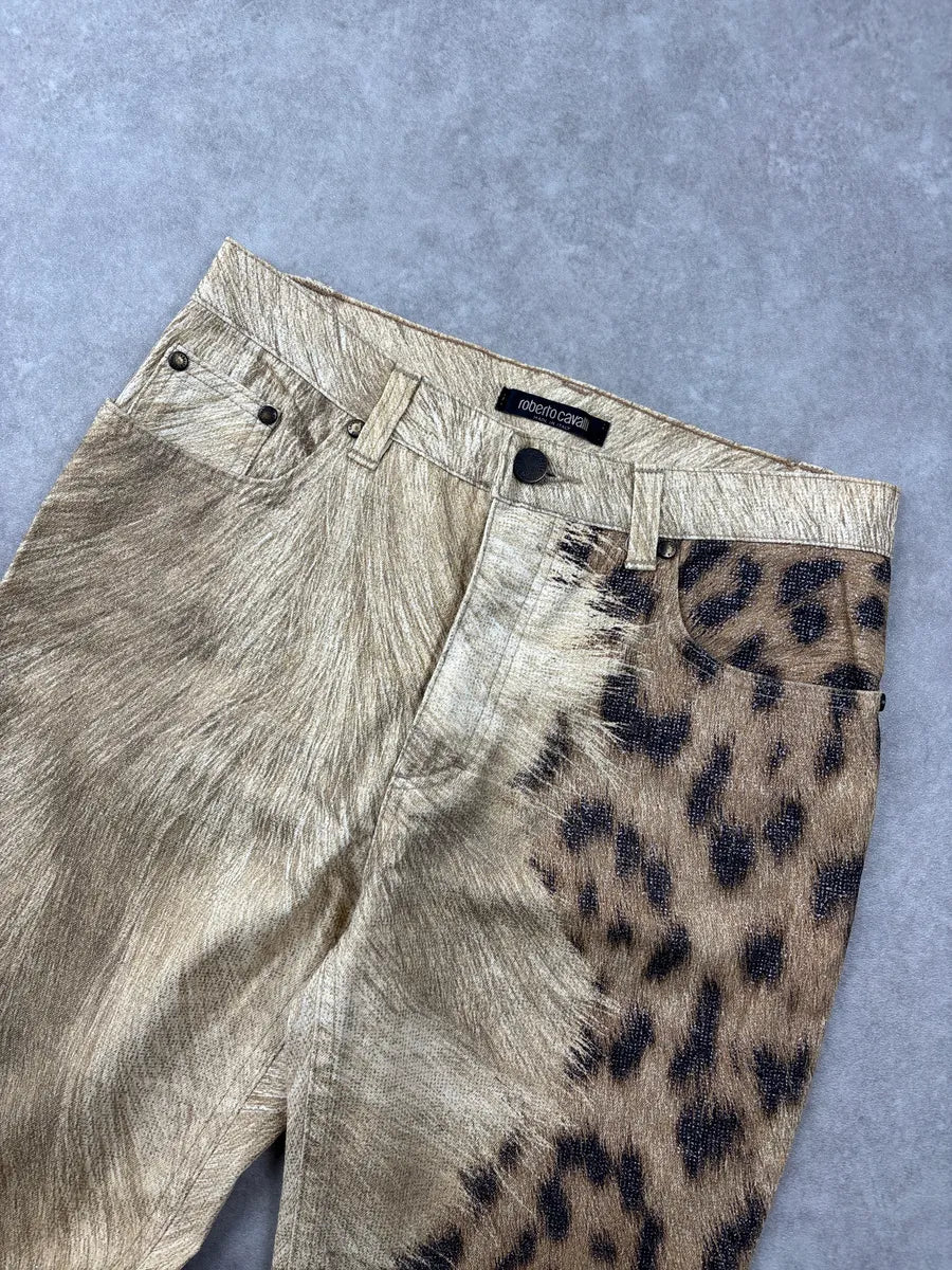 2000s Roberto Cavalli Gold Beige Metallic Leopard Pants zclqTpcE 7