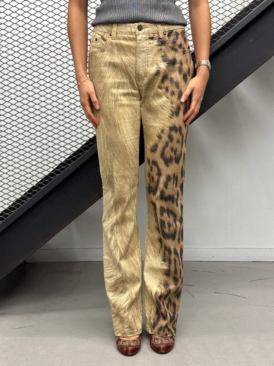 2000s Roberto Cavalli Gold Beige Metallic Leopard Pants zclqTpcE 1