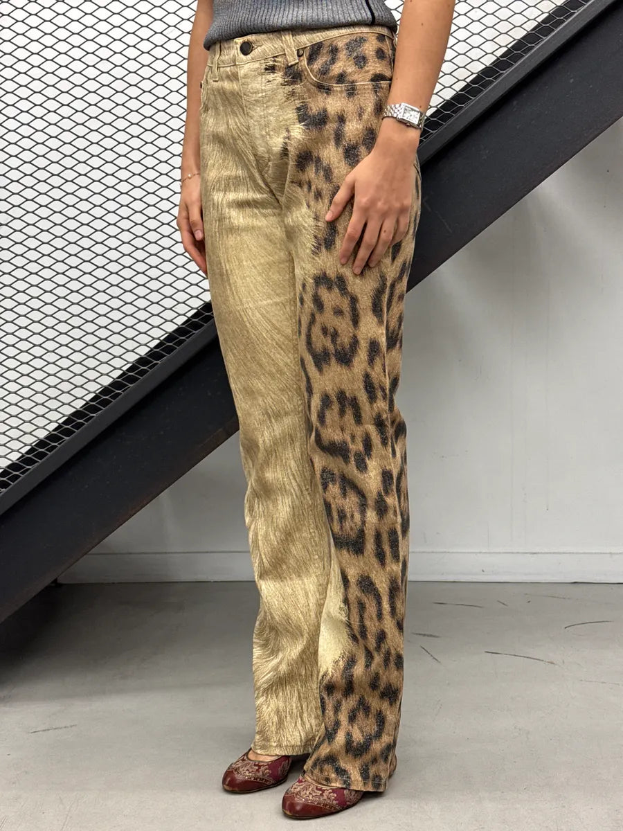 2000s Roberto Cavalli Gold Beige Metallic Leopard Pants zclqTpcE 2