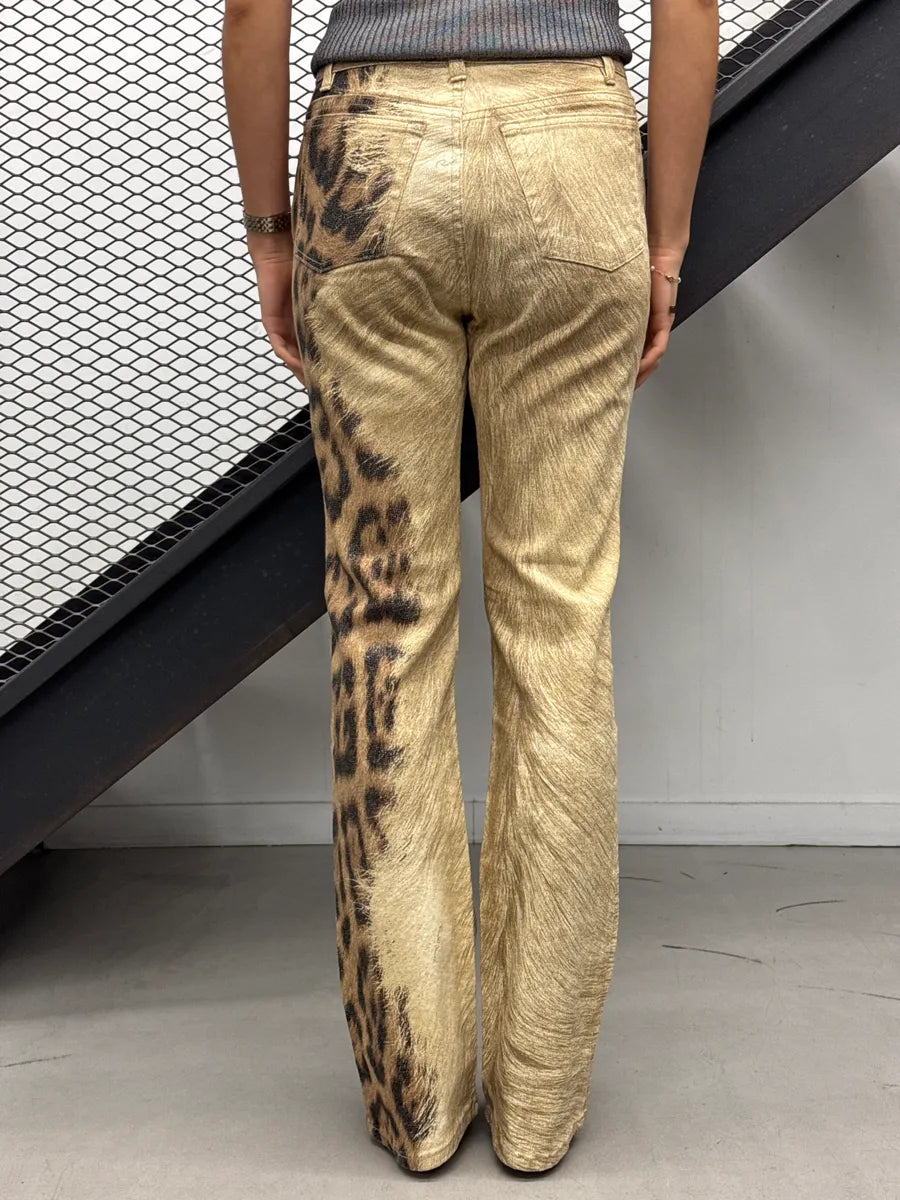 2000s Roberto Cavalli Gold Beige Metallic Leopard Pants zclqTpcE 3