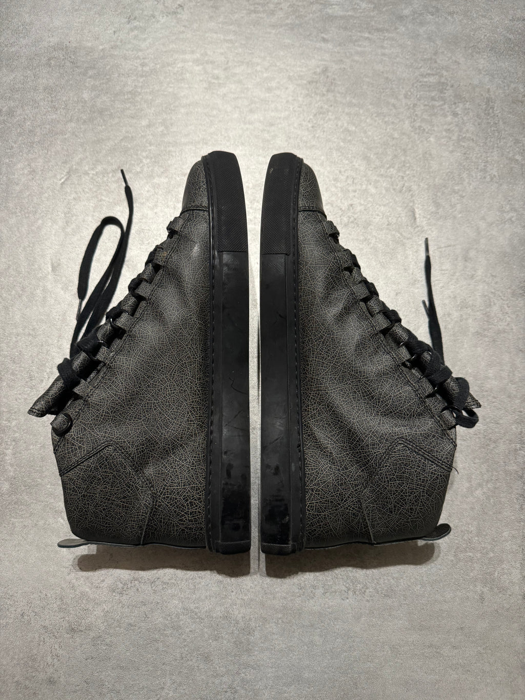 Balenciaga Arena High Cracked Grey Print Sneakers (45) - 3