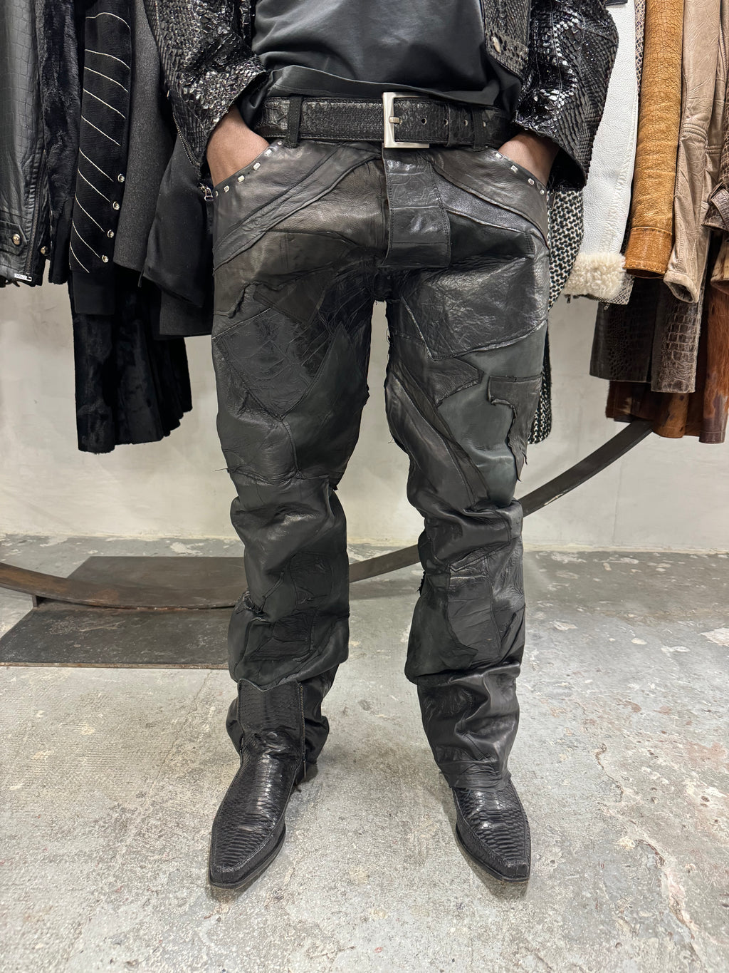 Artisanal Italian Python Leather Black Dark Belt (OS) - 3