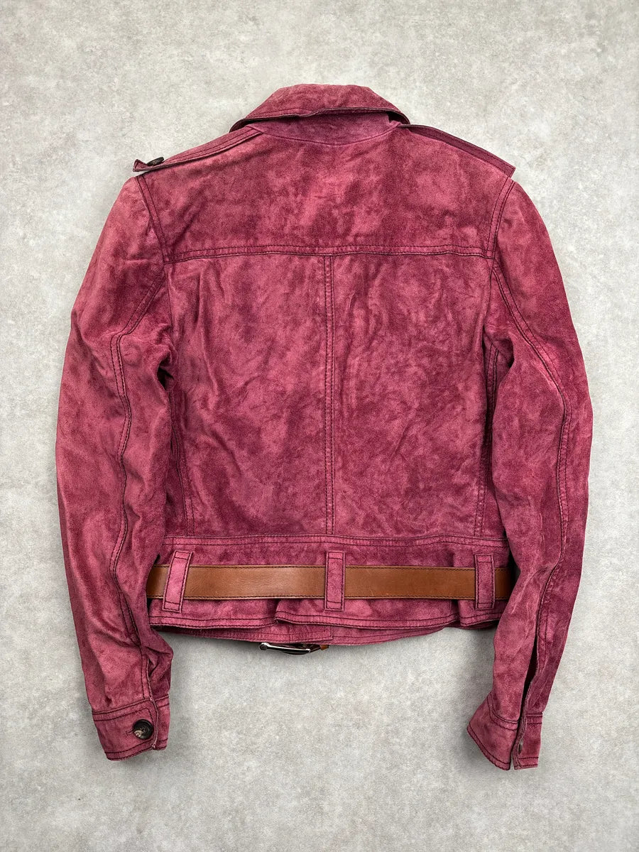 2000s Gucci Deep Raspberry Suede Utility Belted Leather Jacket zhEokEsL 4