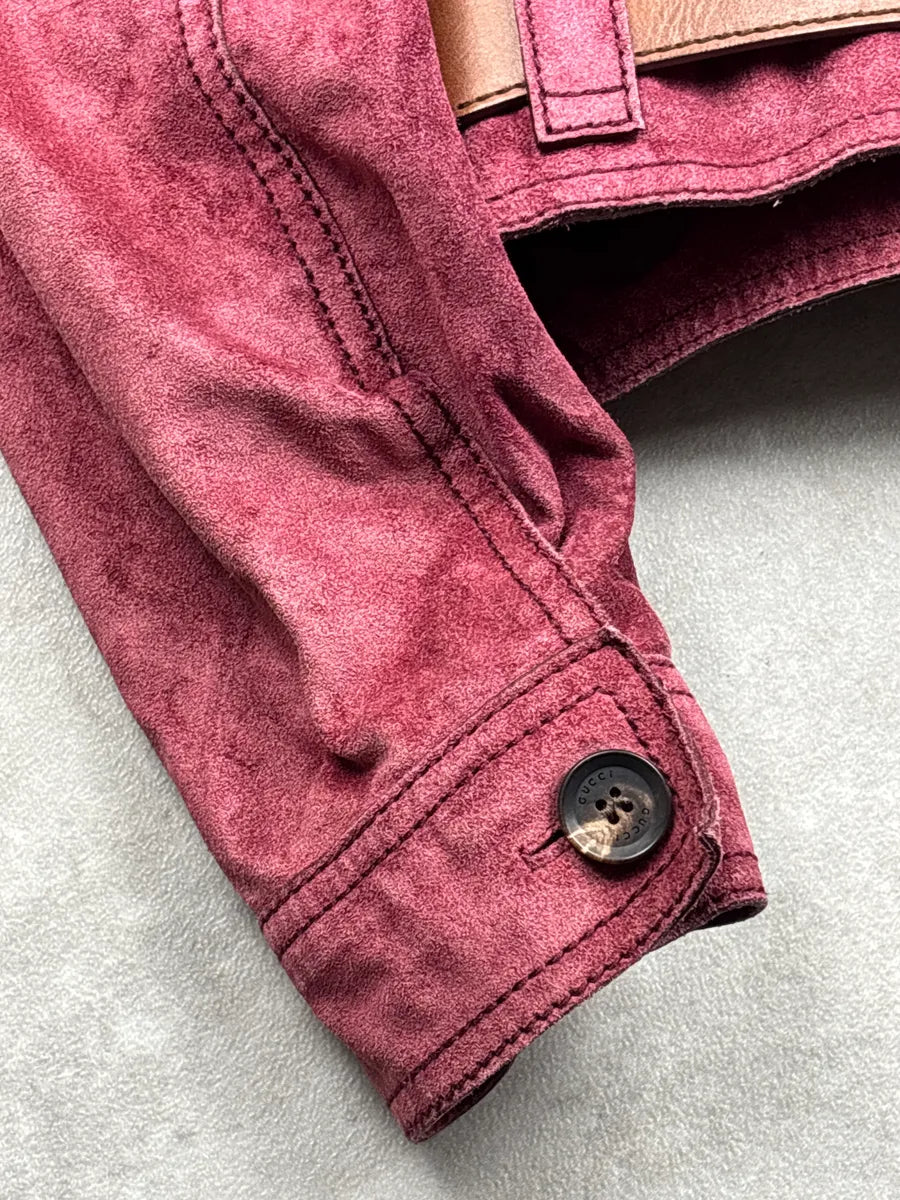 2000s Gucci Deep Raspberry Suede Utility Belted Leather Jacket zhEokEsL 10