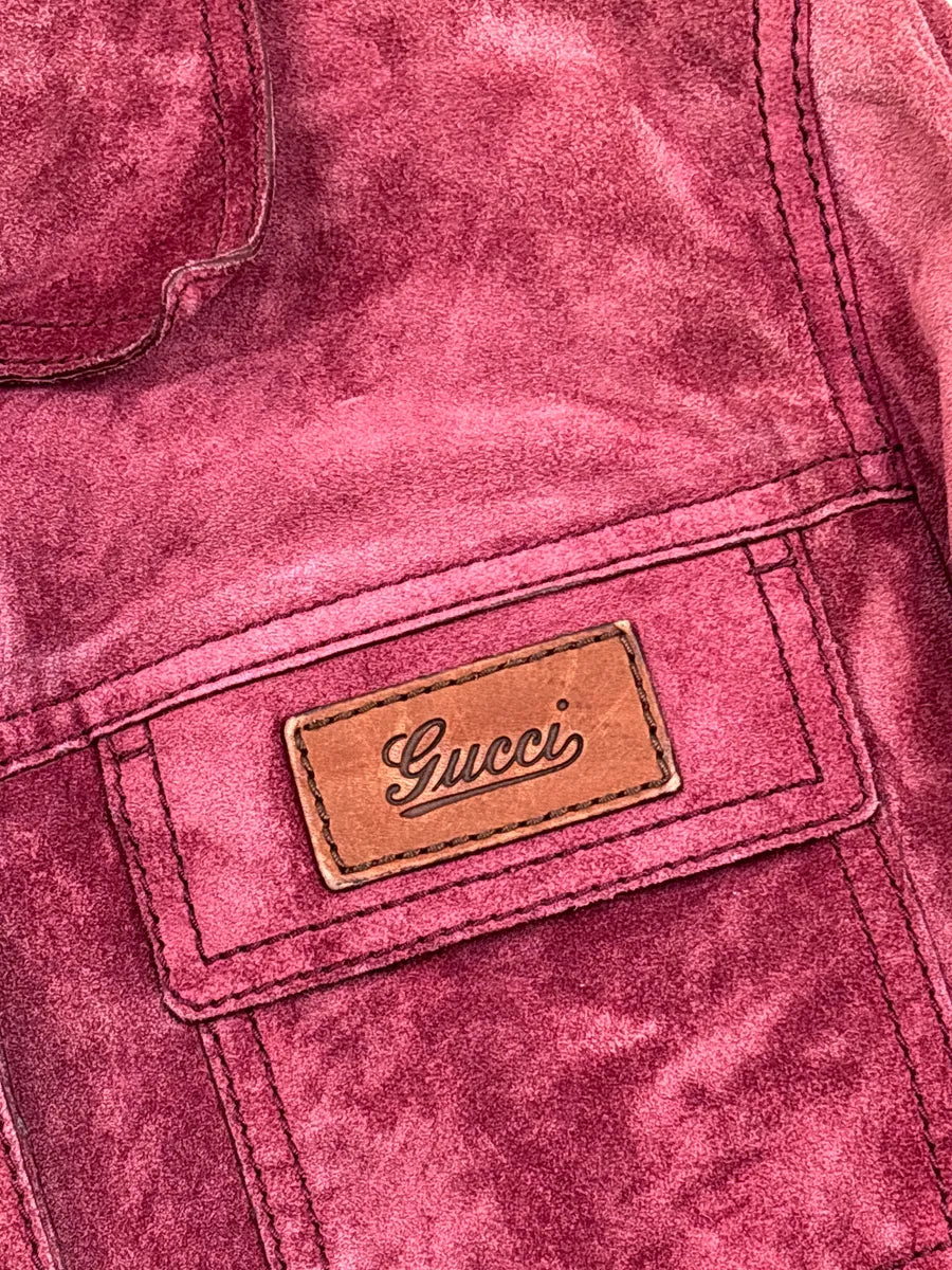 2000s Gucci Deep Raspberry Suede Utility Belted Leather Jacket zhEokEsL 6