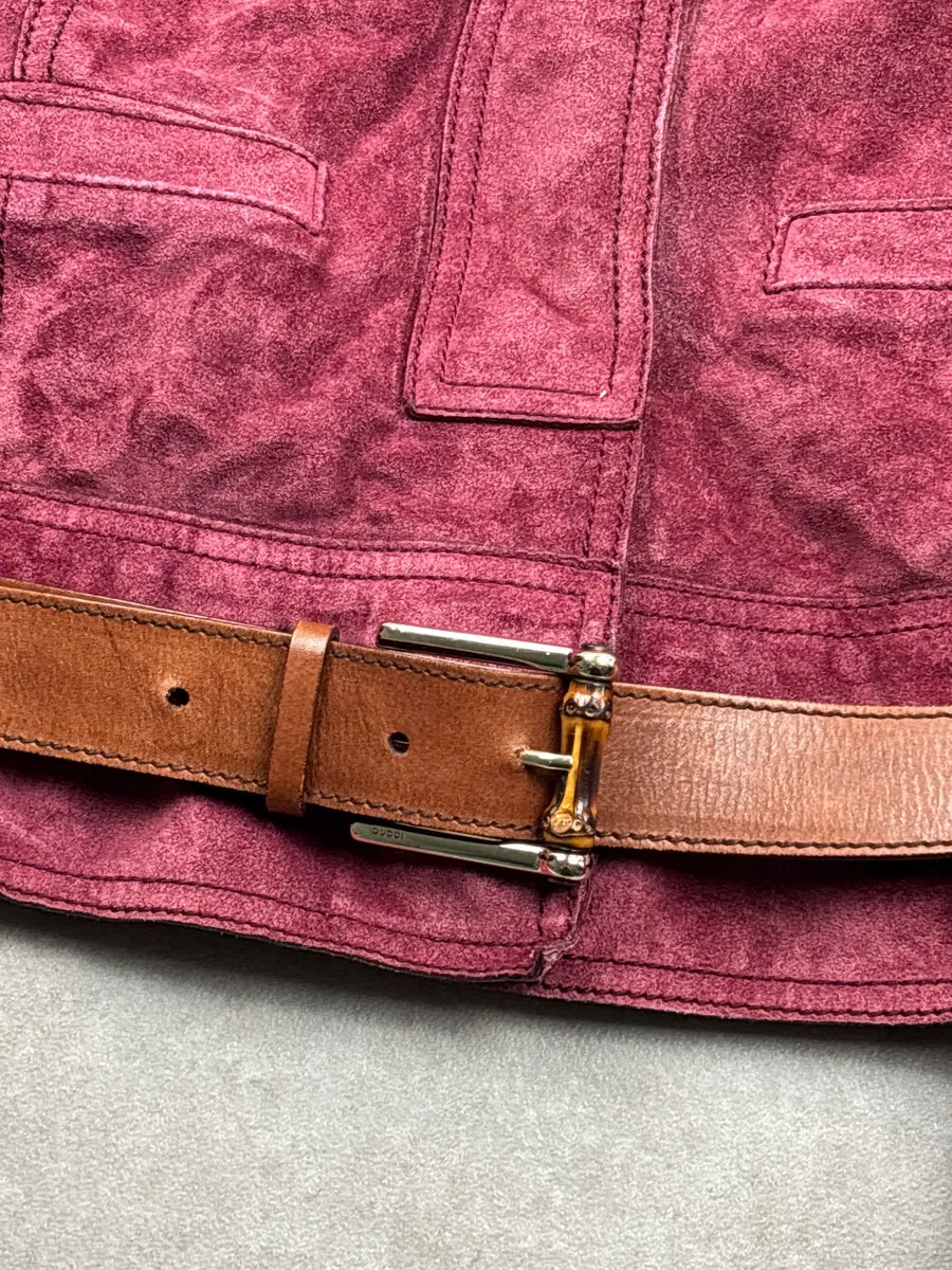 2000s Gucci Deep Raspberry Suede Utility Belted Leather Jacket zhEokEsL 7