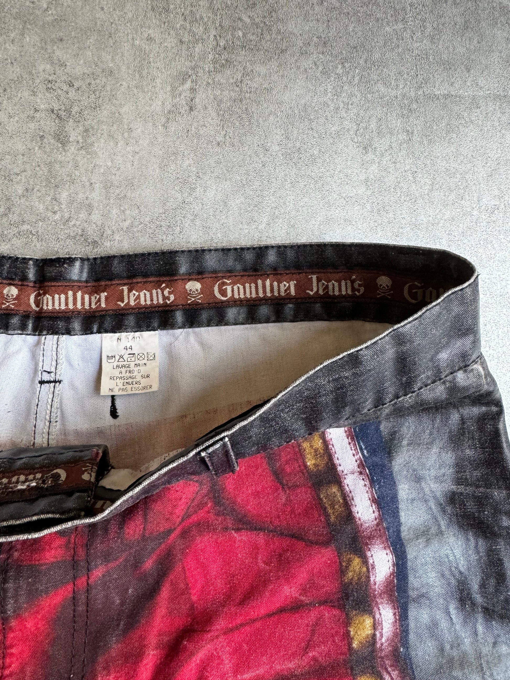 SS1999 Jean Paul Gaultier Trompe l'Oeil Biker Coating Pants (S) - 9