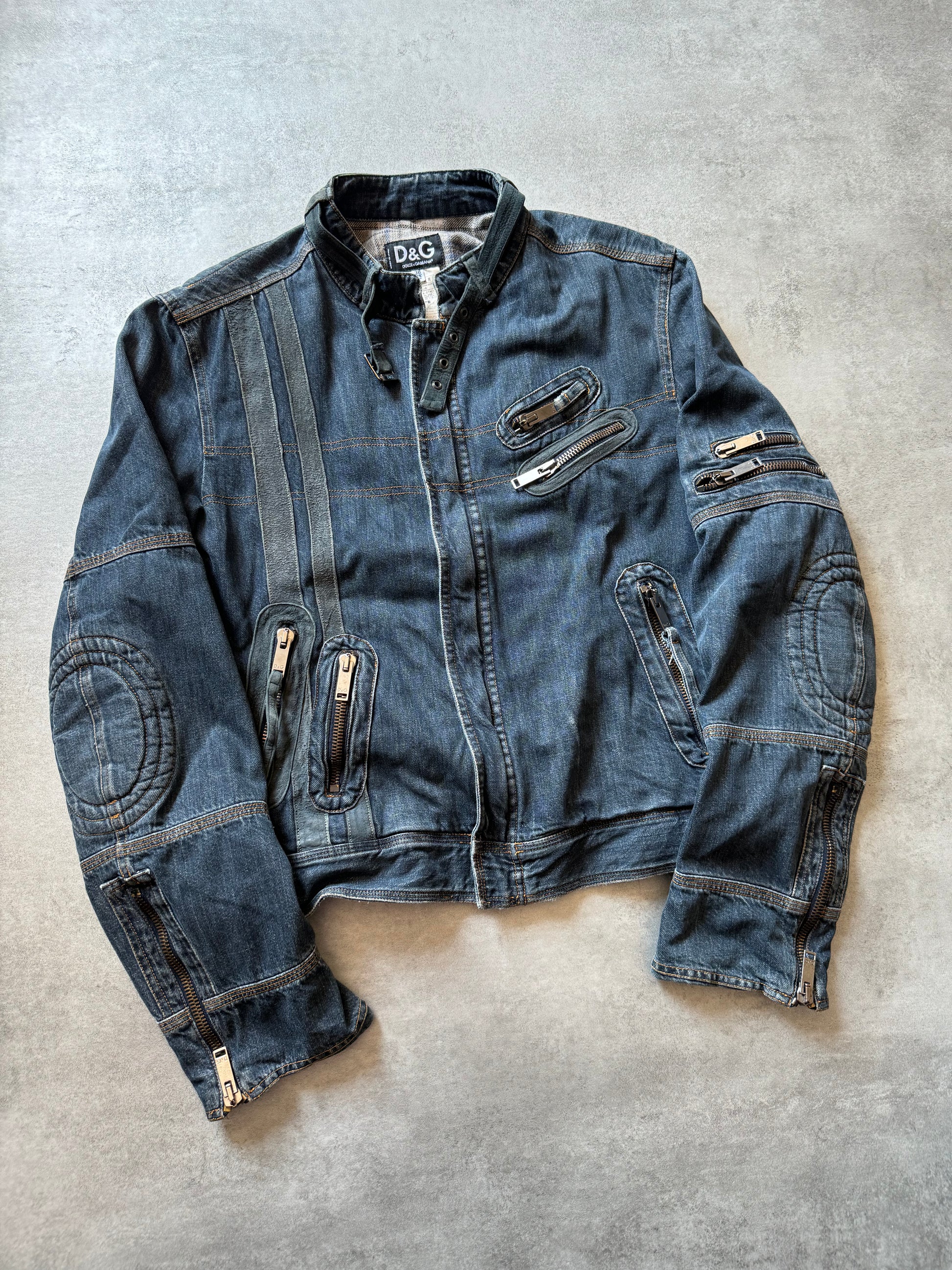 AW2004 Dolce & Gabbana Astro Denim Cafe Biker Jacket (L) - 7