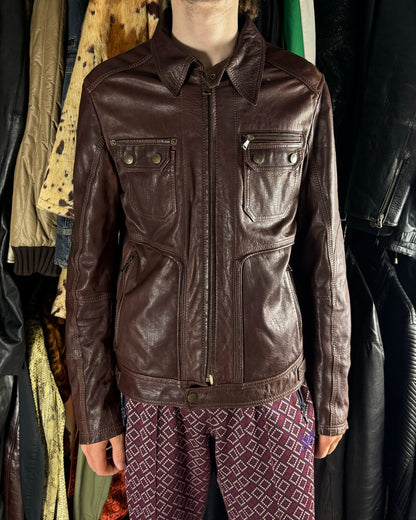 2000s Dolce & Gabbana Fighting Bordeaux Leather Jacket (M) - 4