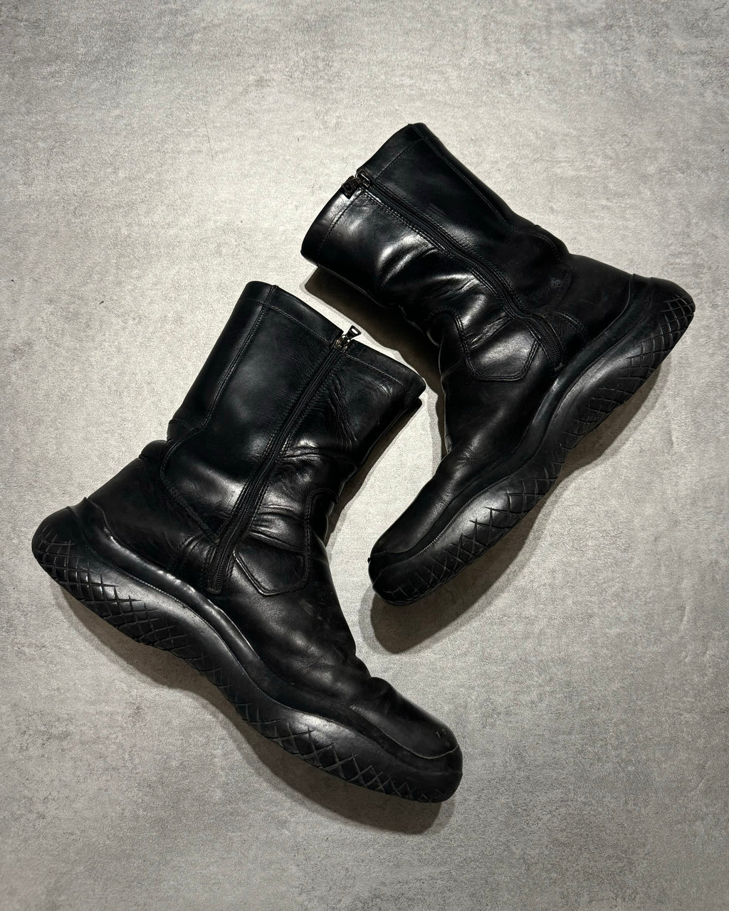 FW1999 Prada Ankle Vibram Black Leather Boots (45,5) - 2