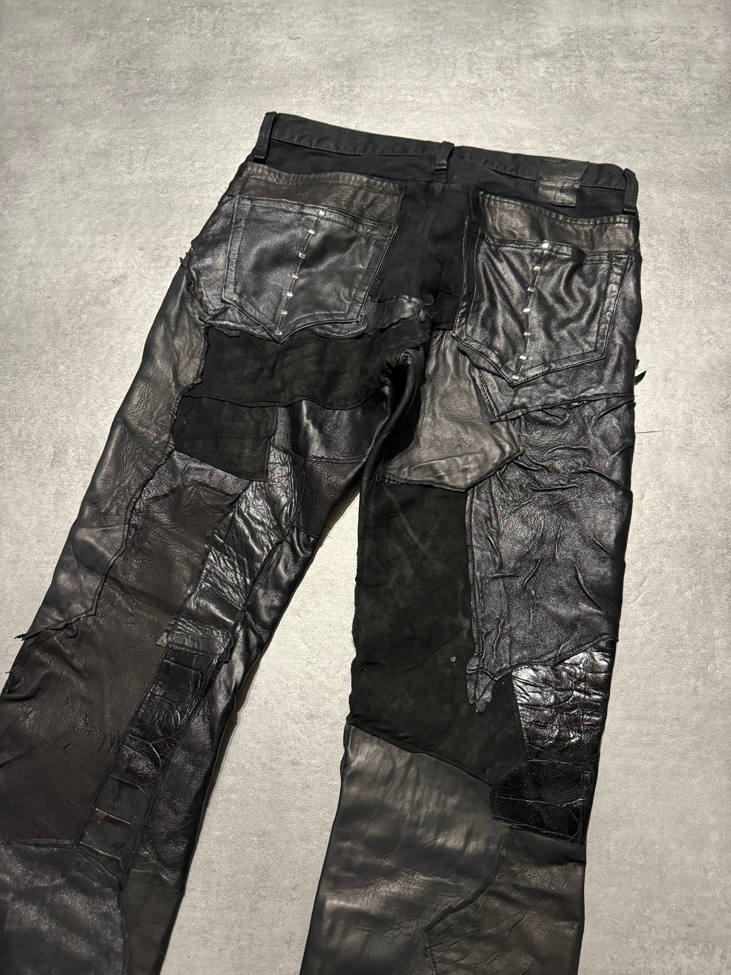 Artisanal Obscure Italian Lab Reworked Leather Crafted Black Pants (M) - 4