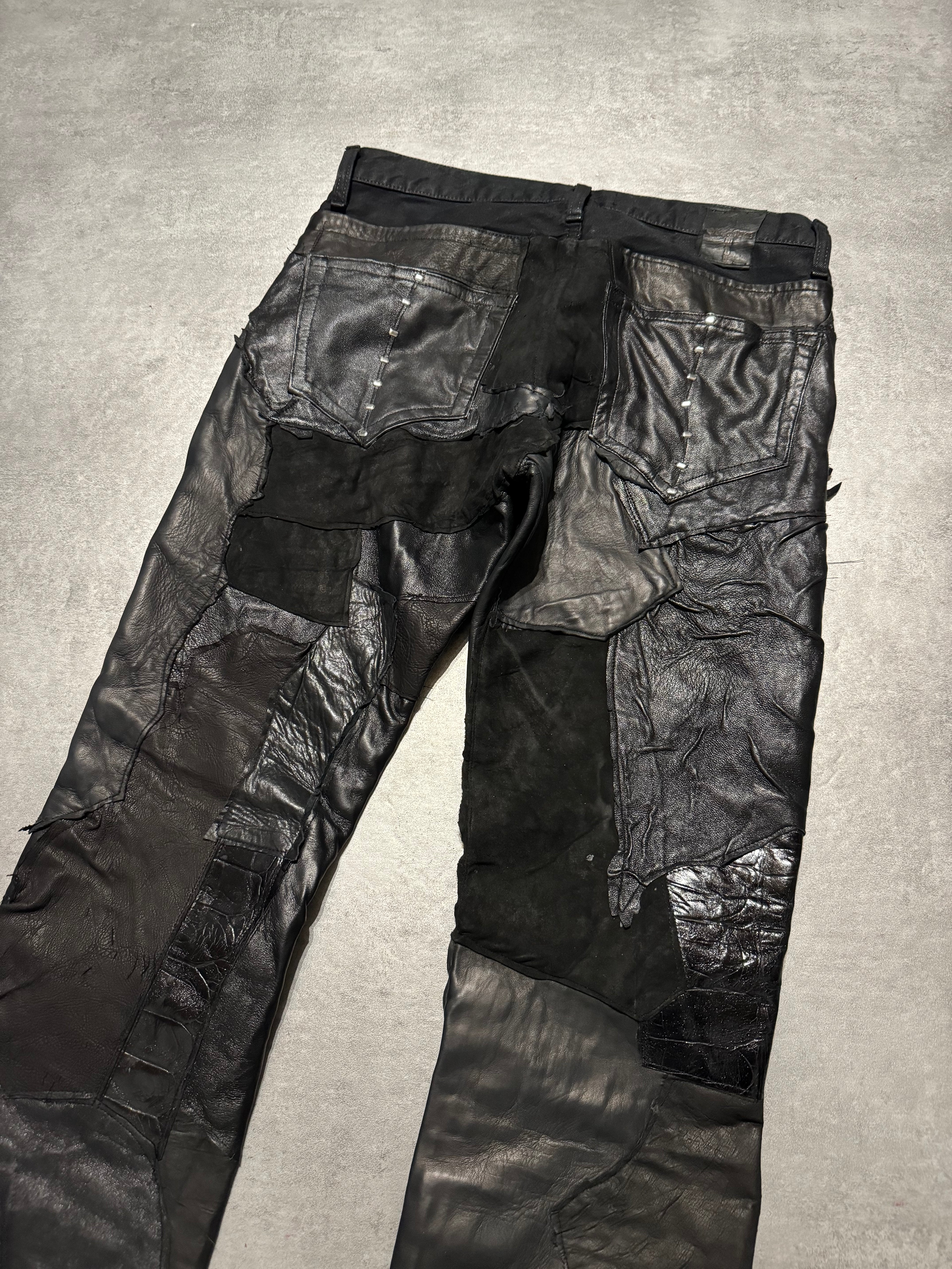 Artisanal Obscure Italian Lab Reworked Leather Crafted Black Pants (M) - 4
